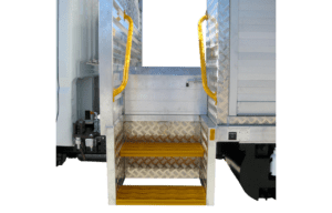 3- Safety yellow mesh step treads with fixed hand rails